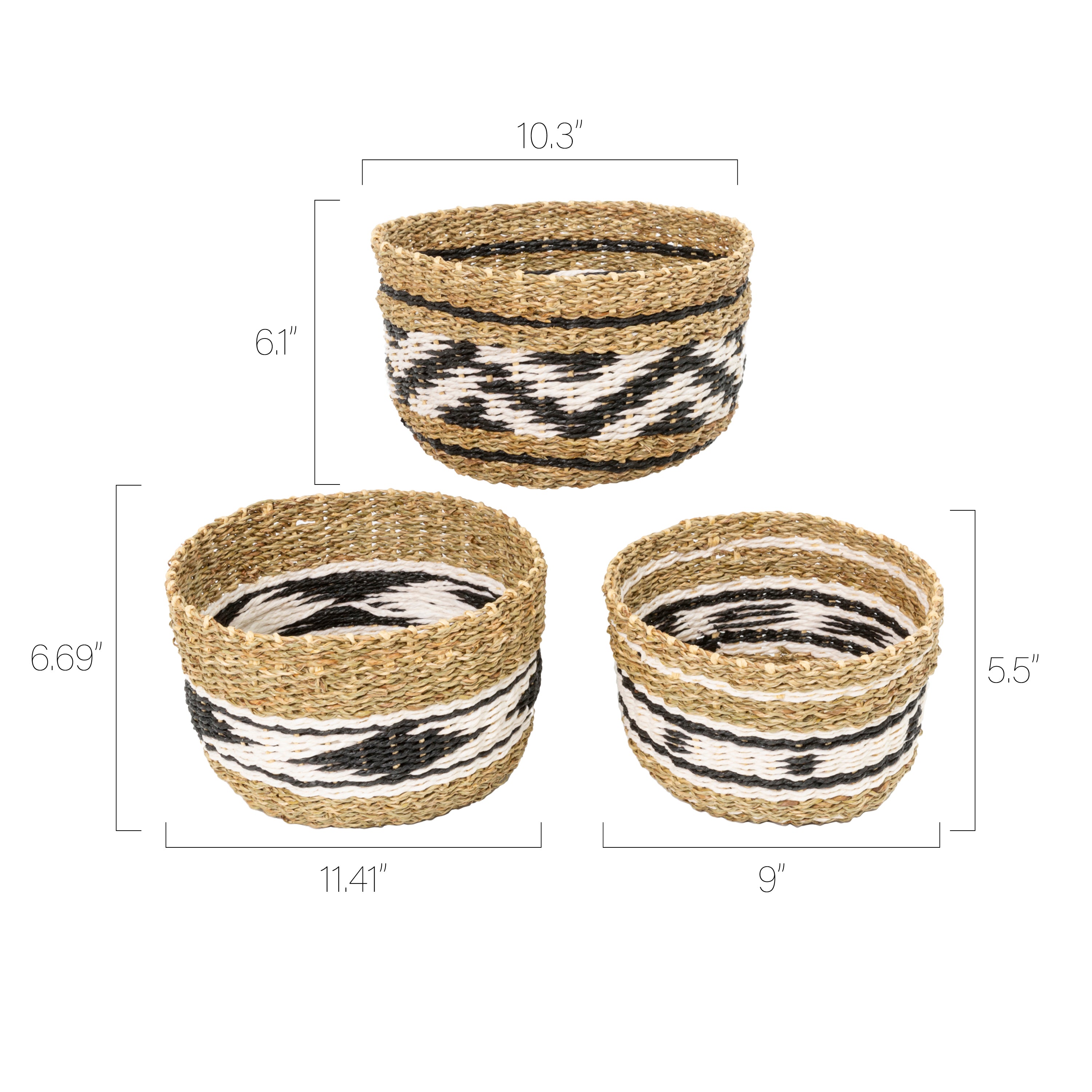 Set of 3 Seagrass and Paper Rope Baskets